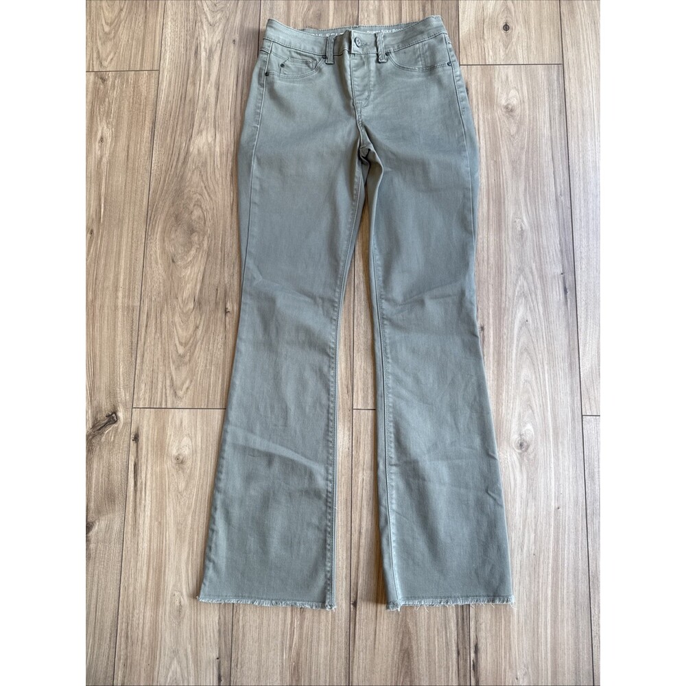 Laurie Felt Power Silky Boot Cut Jeans Denim Size XS Green Frayed Hem Stretchy